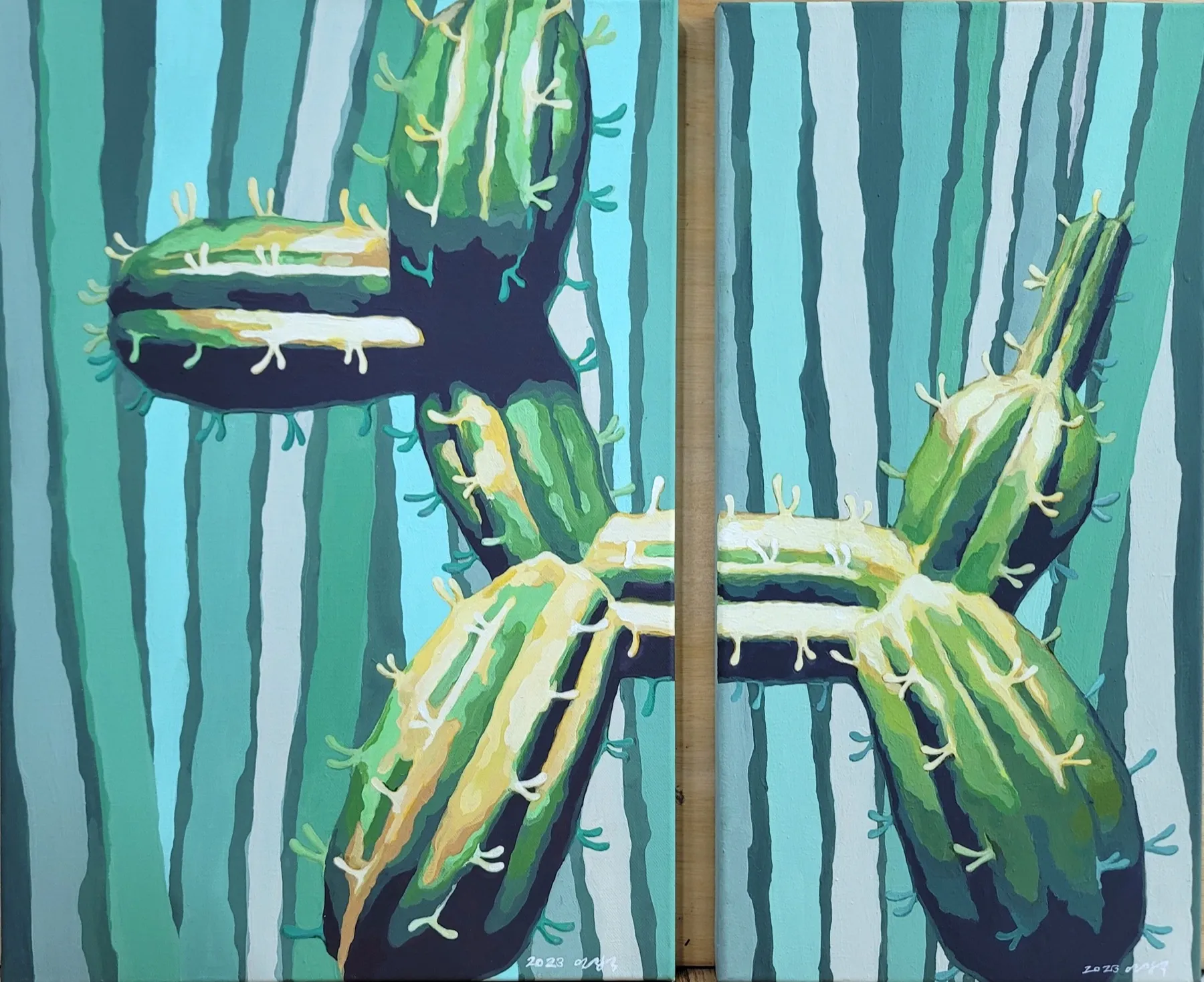 Jeff Koons's Cactus, (40×60)×(30×60)cm, acrylic paint on canvas