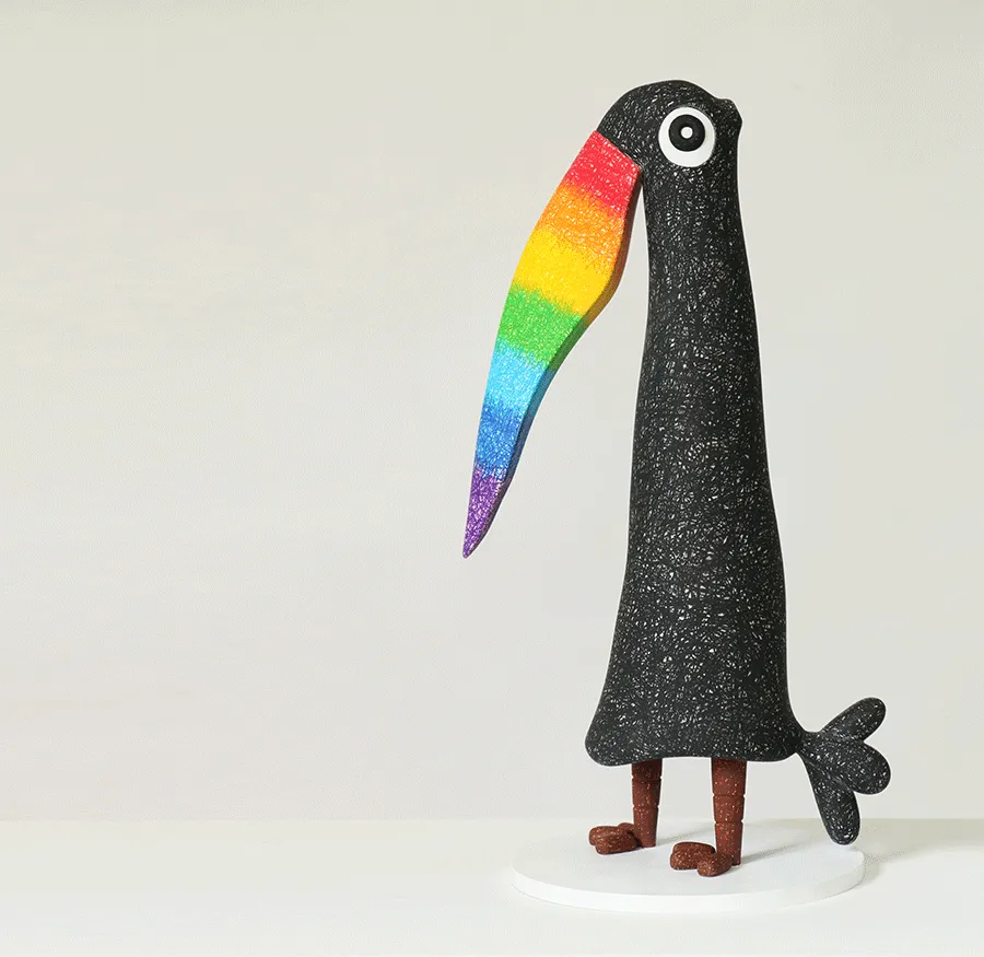 Rainbow Crow, 26×32×58cm, crayon on resin