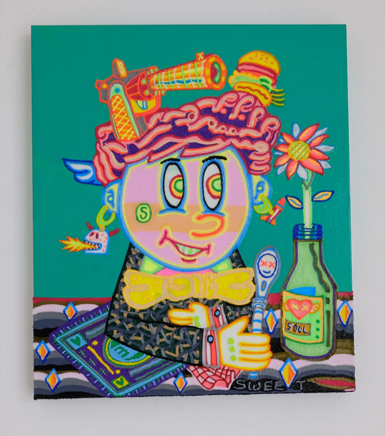 Soul Food, acrylic and PLA filament on canvas, 45×53cm