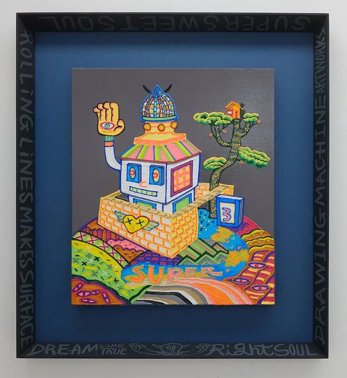 Sweet Home, acrylic and PLA filament on canvas, 69×76.5×6cm (framed)