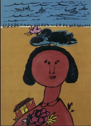 섬에사는 여인, 한지에 수묵, 채색, 65.5×47.5cm
